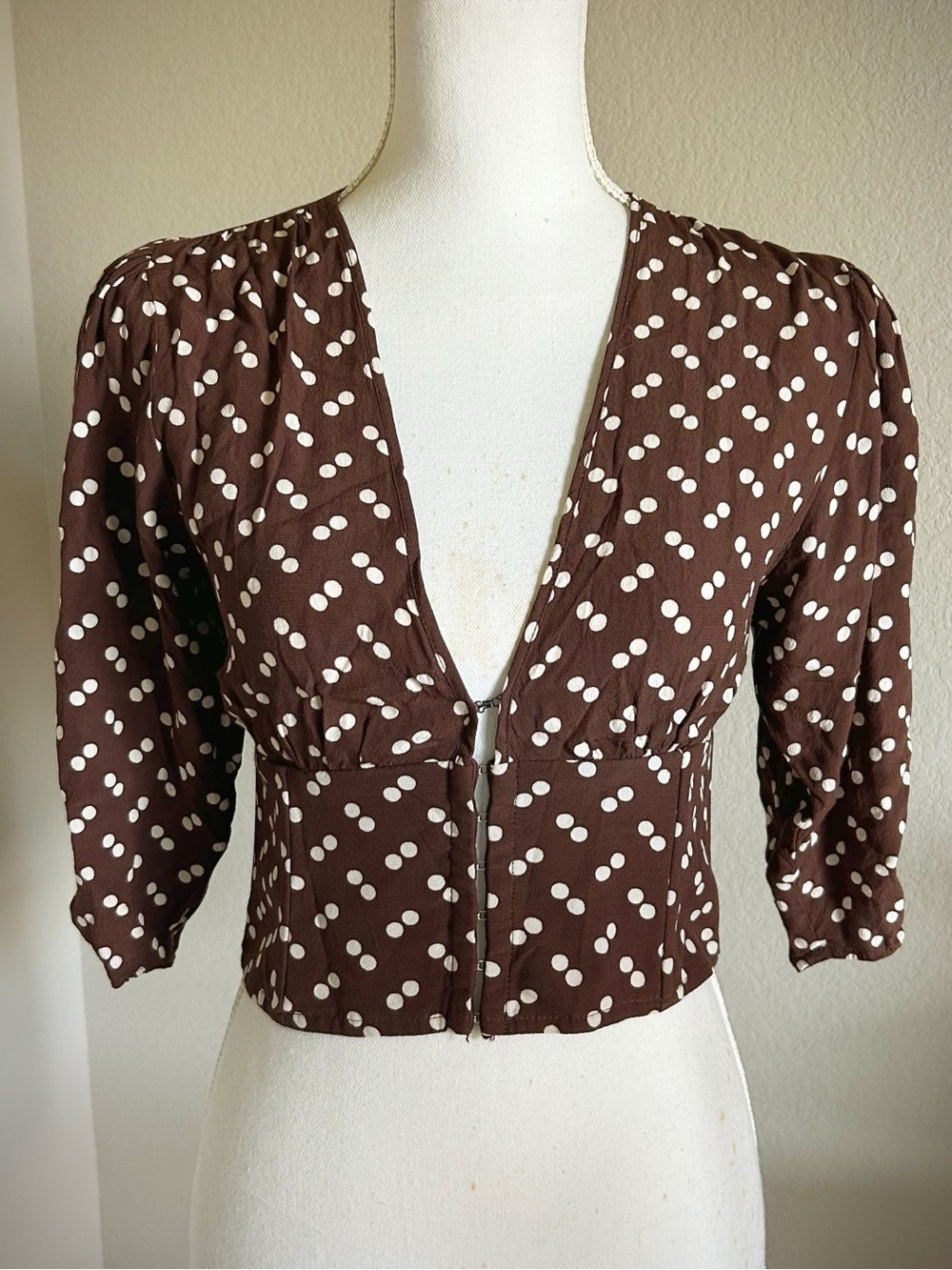 Flynn Skye Polka Dot Crop Blouse Corset Ruched Sleeves Size S